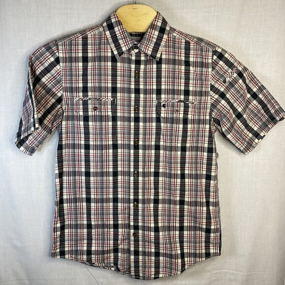 Carhartt‎ Men's Short Sleeve Button Up Medium Black Plaid Shirt - Picture 2 of 7